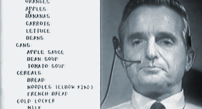 Early computer and Internet pioneer, Douglas Engelbart, gives his landmark 1968 demonstration.